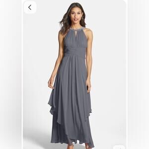 Eliza J New York Slate Chiffon Halter Maxi Dress Embellished NWT Nordstrom Sz 14